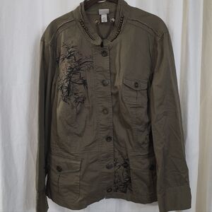VTG 2X 18/20 Lane Bryant Olive Green Embroidered Dragon Asian Utility Jacket